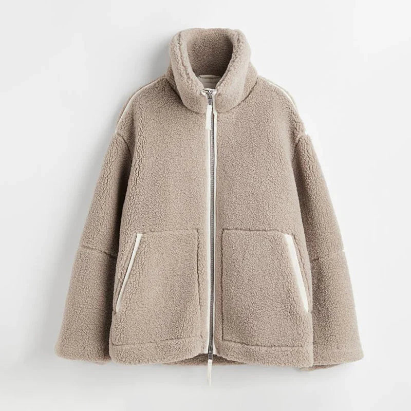 Nirelle | Manteau Teddy pour femme - Manteau en polaire douce et chaude avec col montant et fermeture éclair, manteau d'hiver confortable