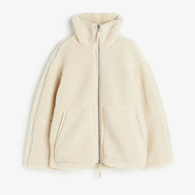 Nirelle | Manteau Teddy pour femme - Manteau en polaire douce et chaude avec col montant et fermeture éclair, manteau d'hiver confortable