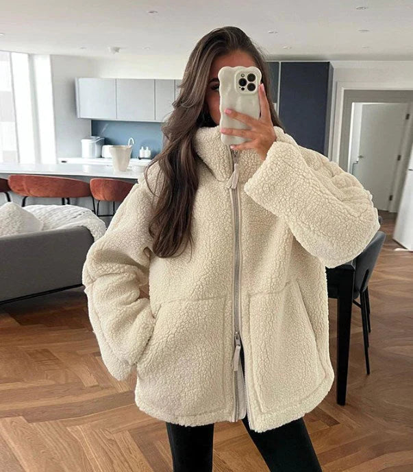 Nirelle | Manteau Teddy pour femme - Manteau en polaire douce et chaude avec col montant et fermeture éclair, manteau d'hiver confortable