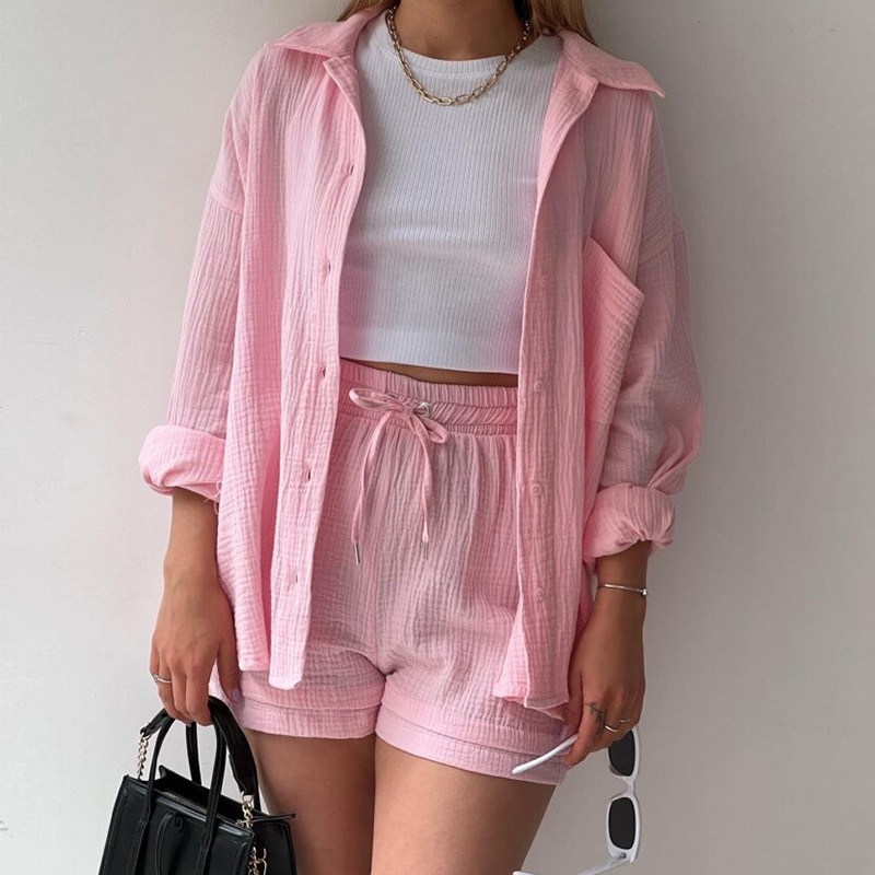 Pexina | 2-delige loungeset voor dames – top met lange mouwen en korte broek