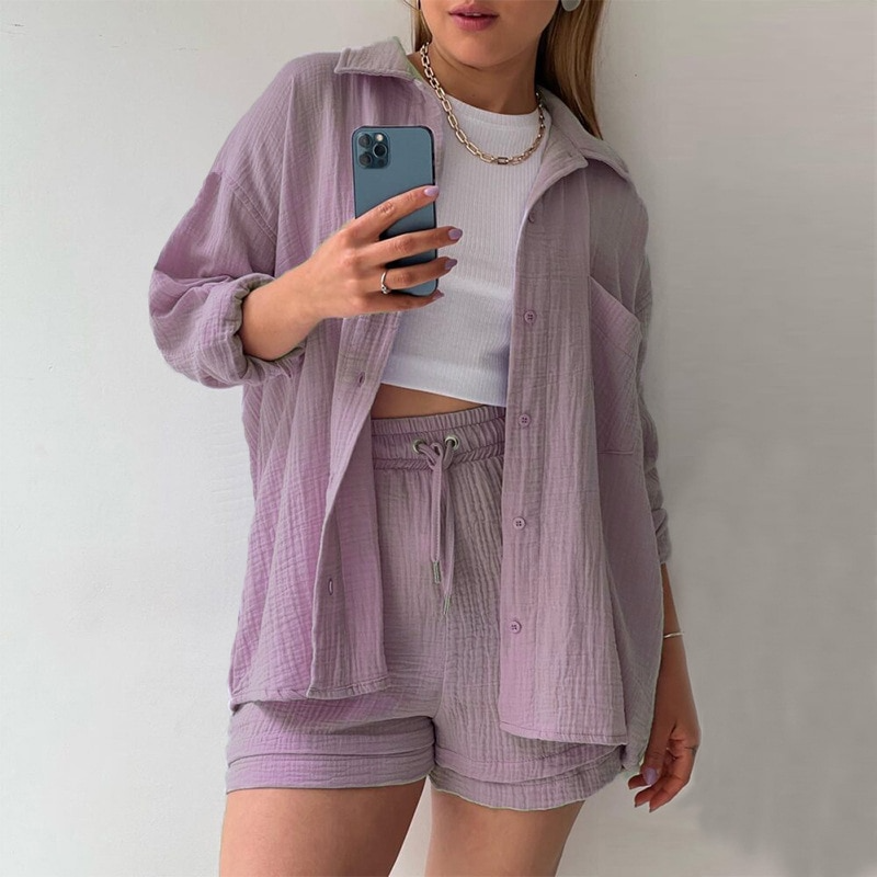 Pexina | 2-delige loungeset voor dames – top met lange mouwen en korte broek