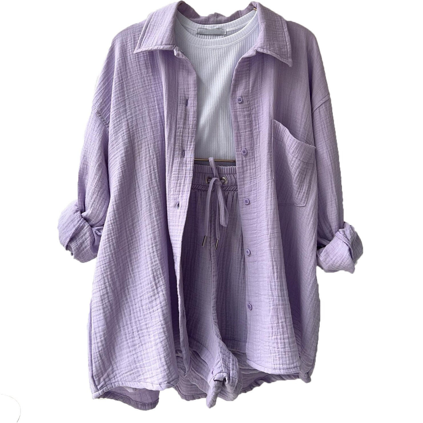 Pexina | 2-delige loungeset voor dames – top met lange mouwen en korte broek