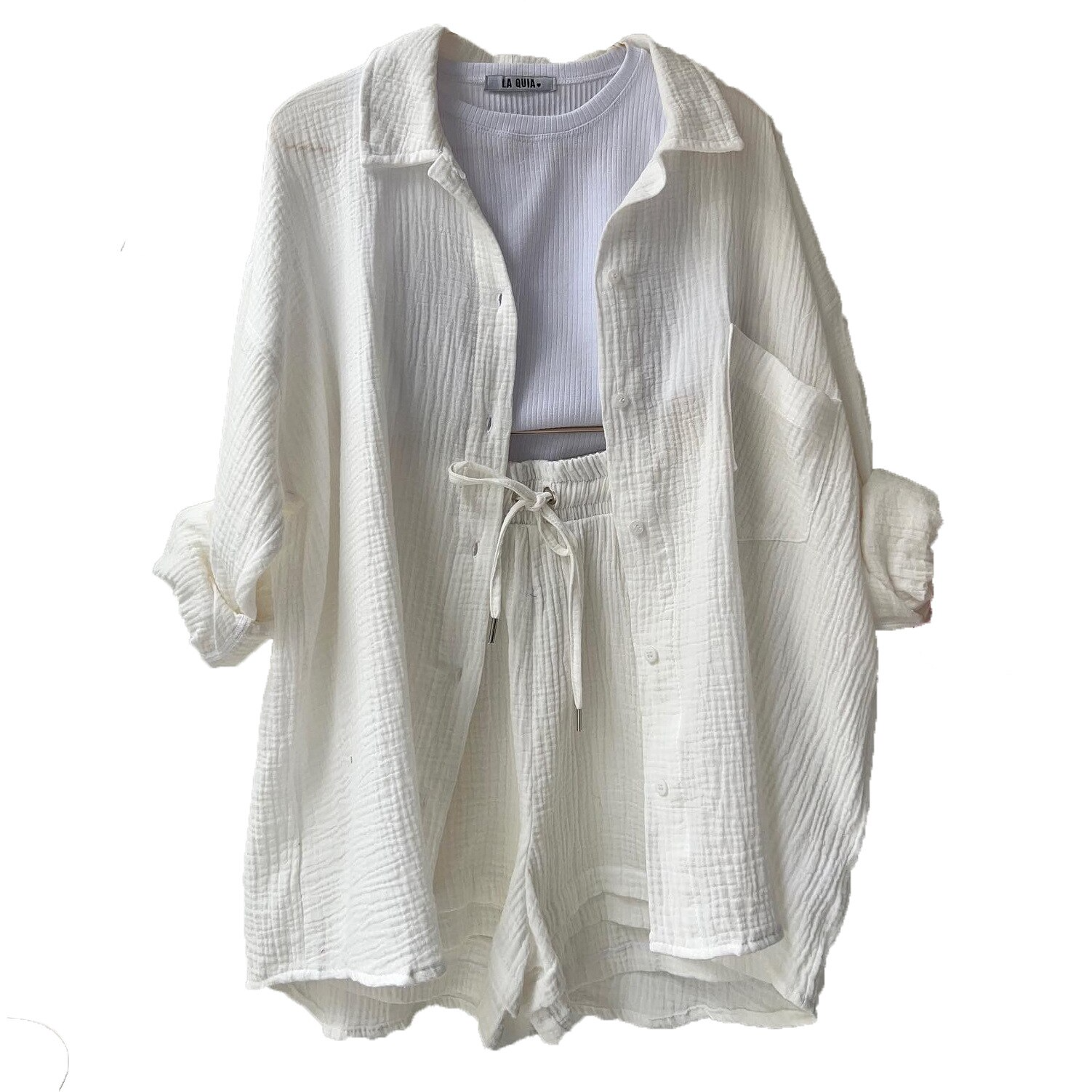 Pexina | 2-delige loungeset voor dames – top met lange mouwen en korte broek