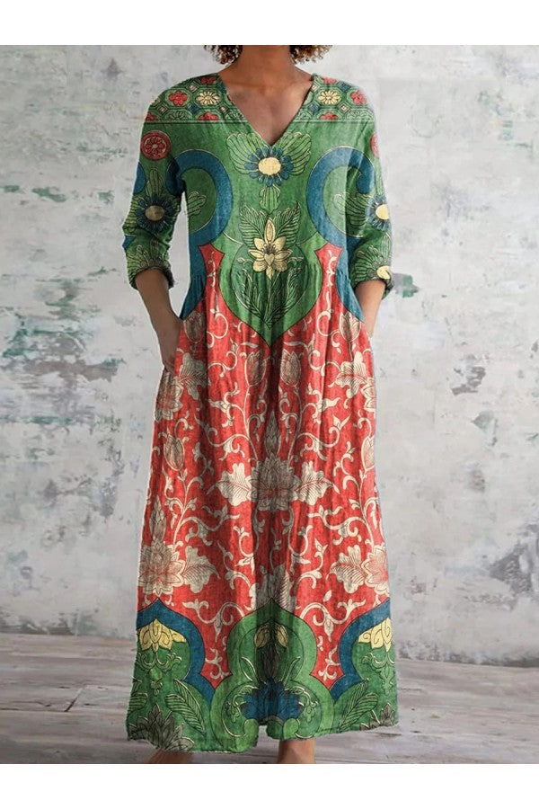 Sylverine | Vintage maxi-jurk met bloemenprint voor dames – Casual boho jurk met retro print