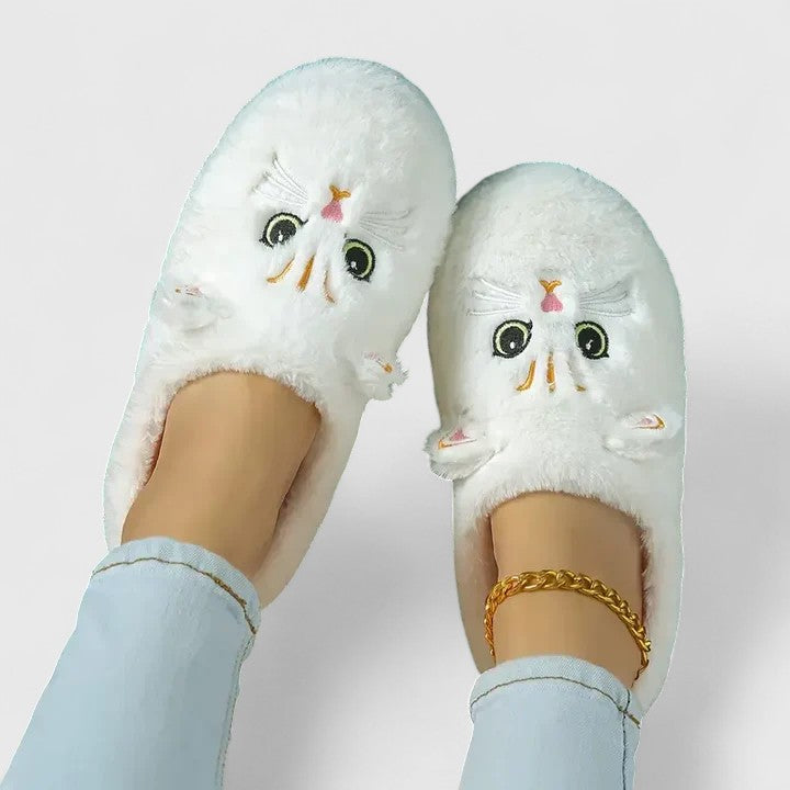 Elarin | Zachte damesslippers met kattenprint – zachte huisslippers, binnenschoenen