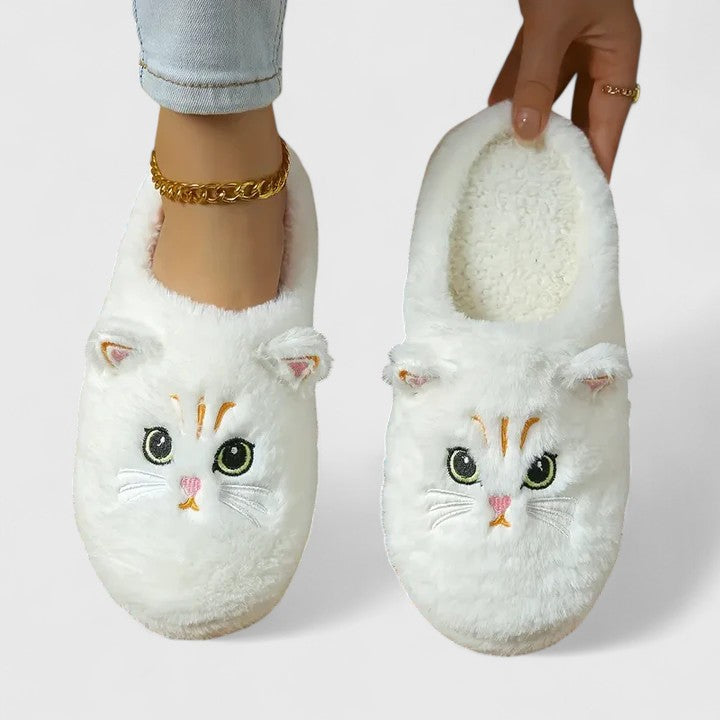 Elarin | Zachte damesslippers met kattenprint – zachte huisslippers, binnenschoenen