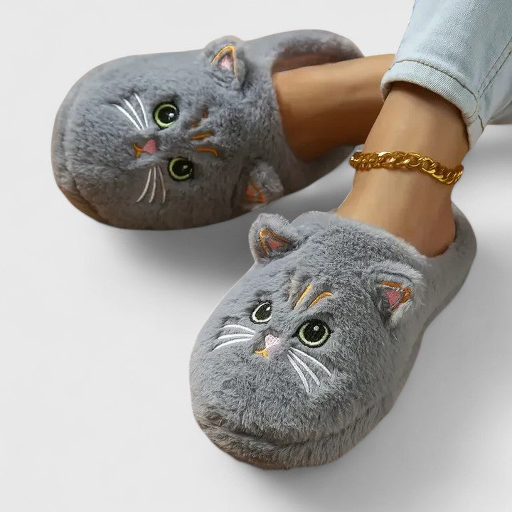 Elarin | Zachte damesslippers met kattenprint – zachte huisslippers, binnenschoenen