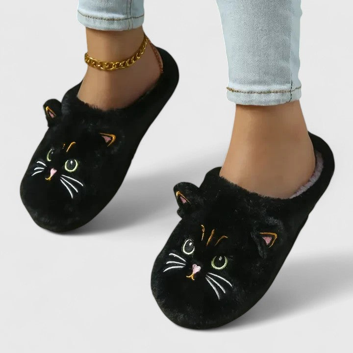 Elarin | Zachte damesslippers met kattenprint – zachte huisslippers, binnenschoenen