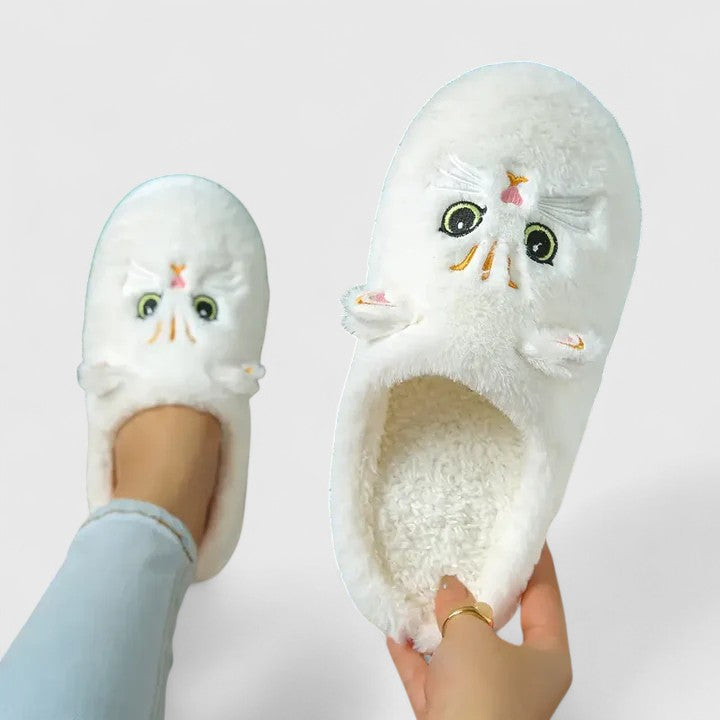 Elarin | Zachte damesslippers met kattenprint – zachte huisslippers, binnenschoenen