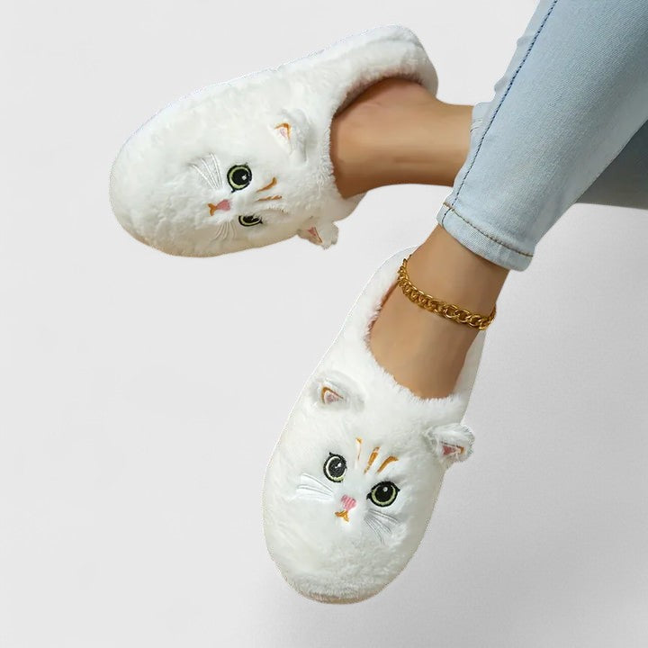 Elarin | Zachte damesslippers met kattenprint – zachte huisslippers, binnenschoenen
