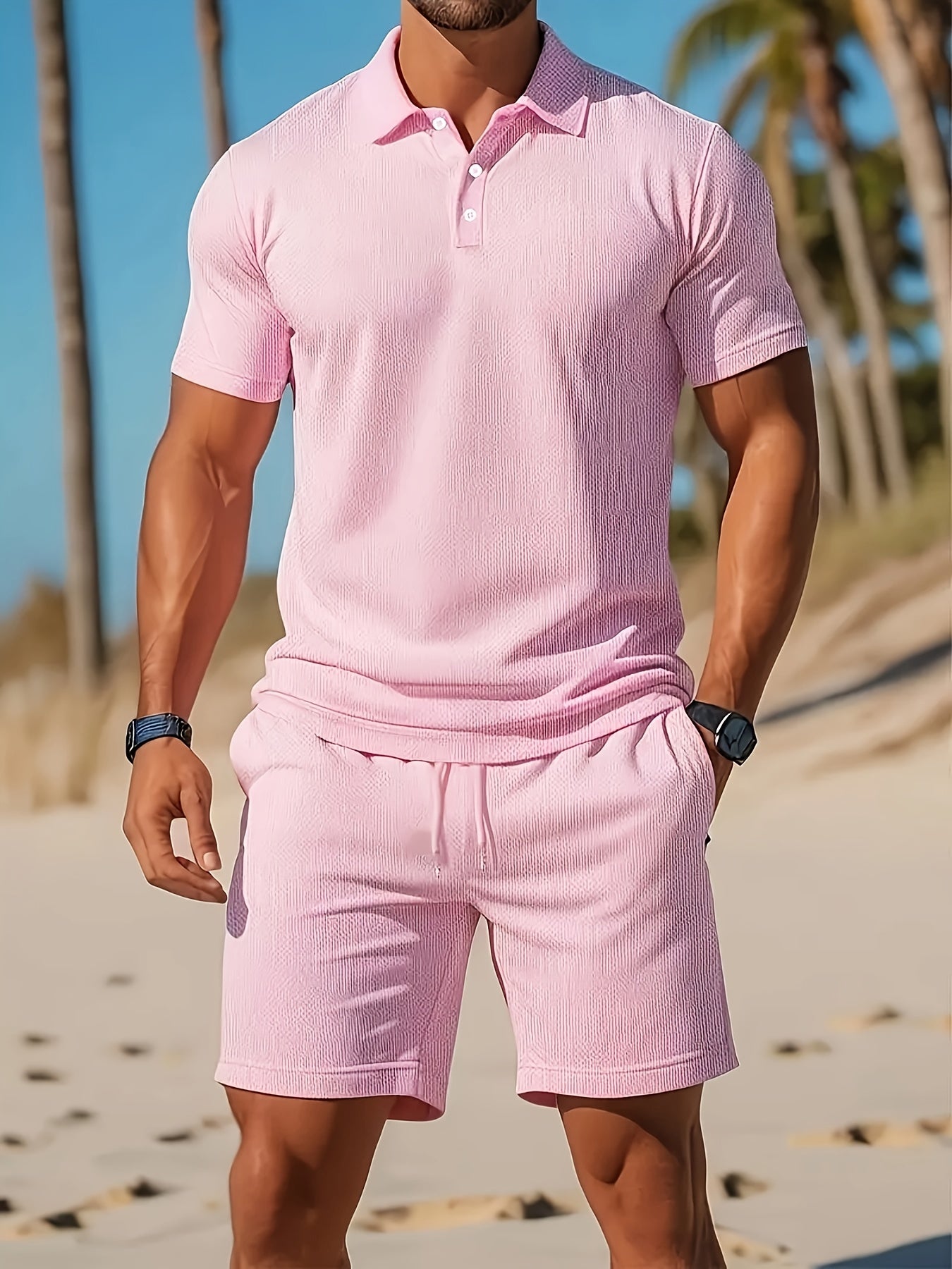 Thorsten | Ensemble polo et short à cordon pour homme, couleur unie - vêtements de sport décontractés