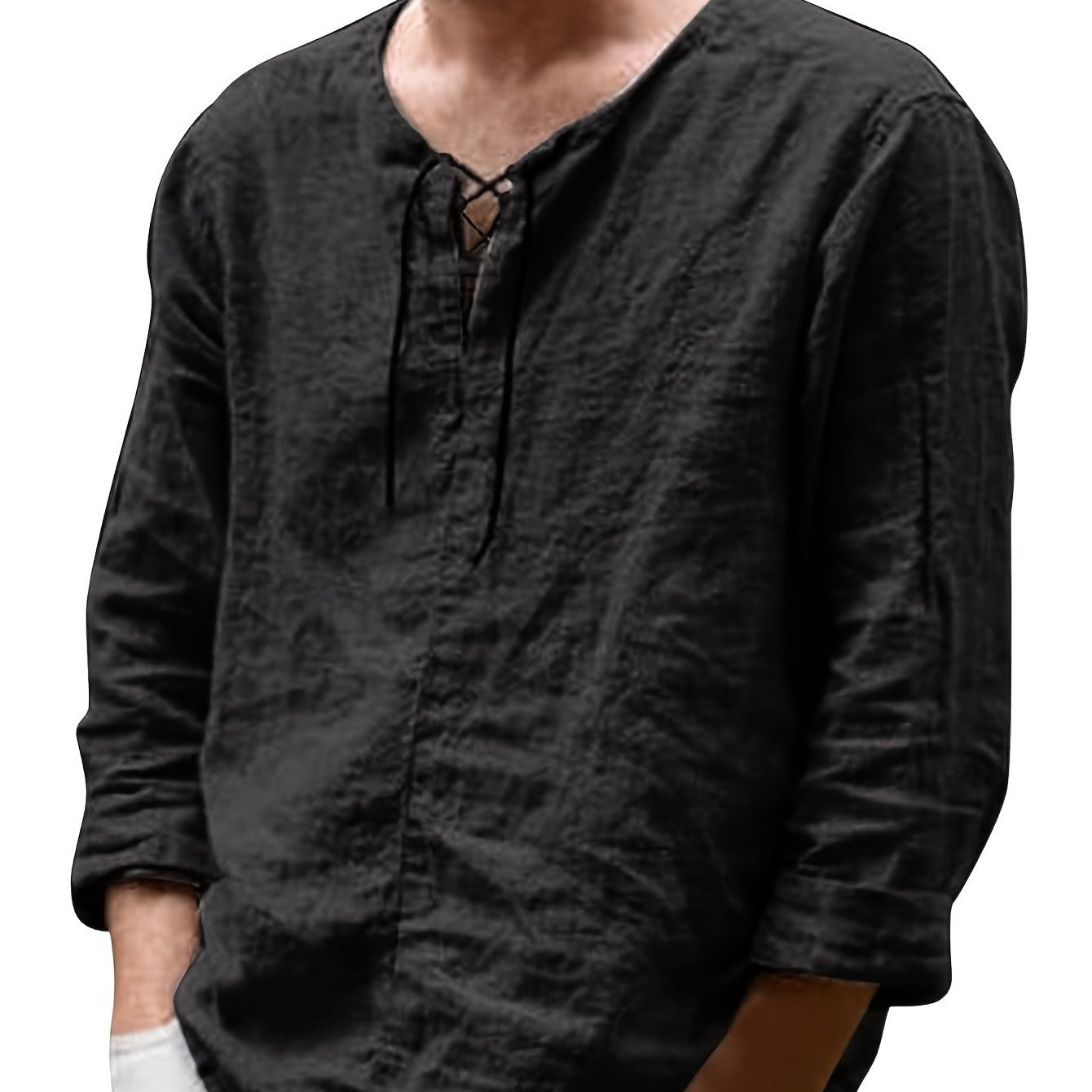 Arne | Herenhemd van katoen linnen - lange mouwen, casual los model, strikkraag