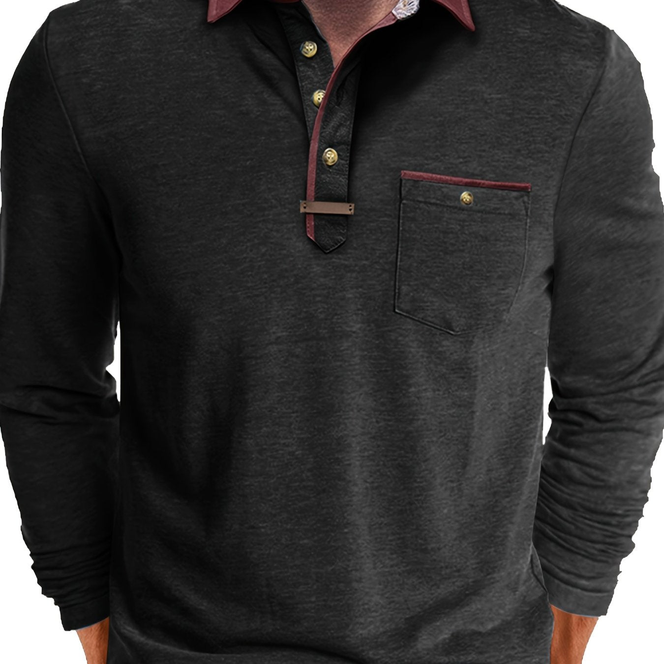 Paulo | Langärmliges Herren-Poloshirt – Lässiges Henley-Shirt mit farblich abgesetztem Kragen und Brusttasche