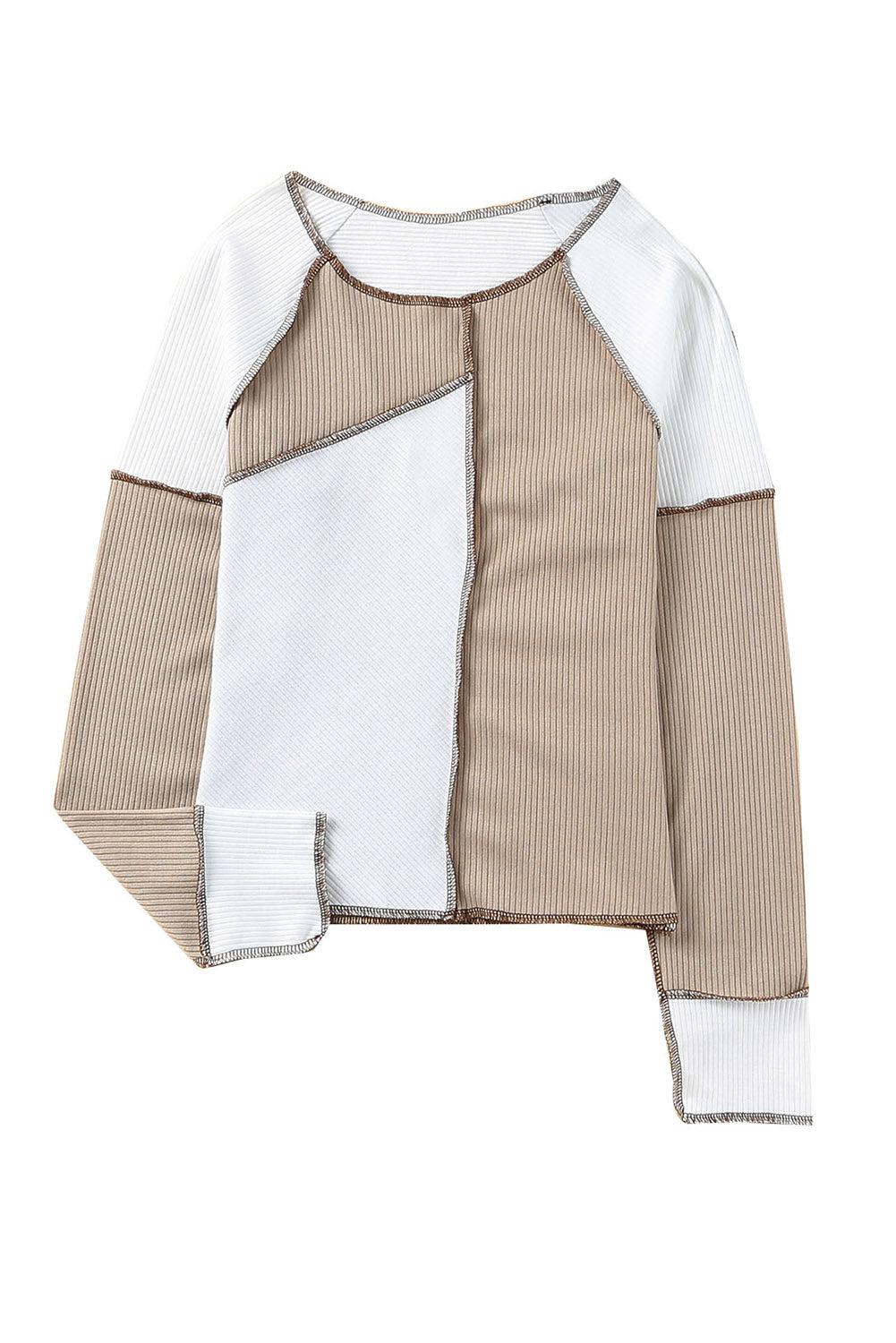 Irixella | Dames Geribde Top – Aansluitend Shirt met Asymmetrische Naden en Colorblock Afwerking