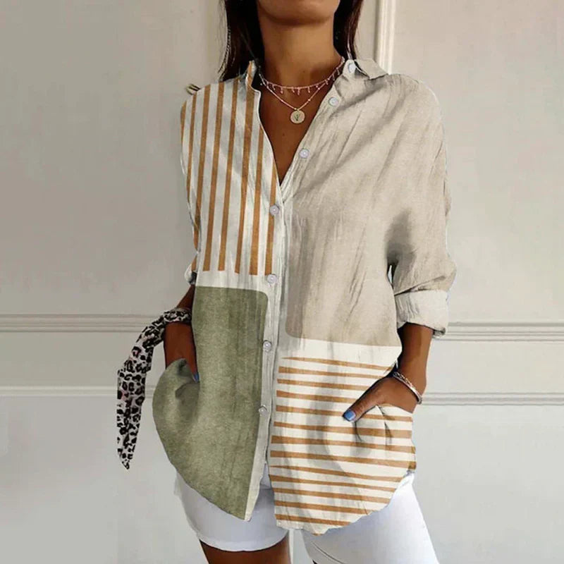 Daya | Elegante damesblouse – Vintage-stijl blouse met lange mouwen en knoopsluiting