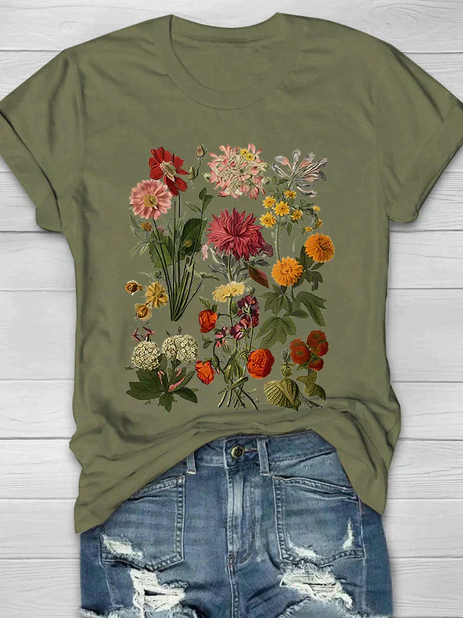 Ravielle | Dames Retro T-shirt met Bloemenprint – Vintage Zomer Top met Korte Mouwen