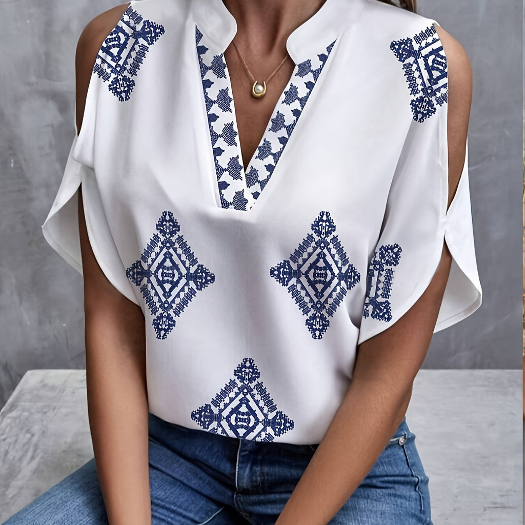 Henira | Dames V-Hals Blouse met Bloemenprint – Mouwloze Zomertop
