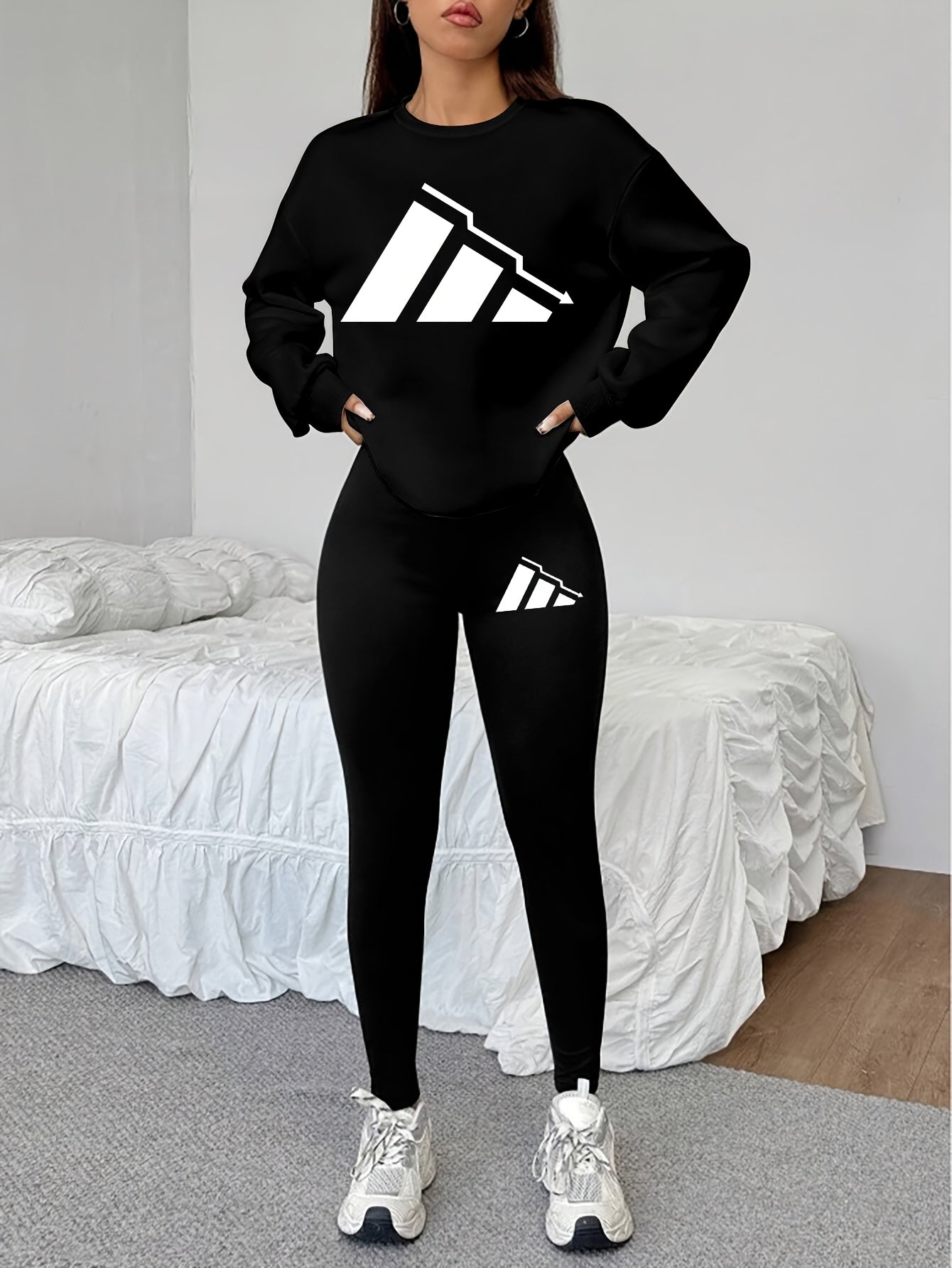 Elvanys | 2-delige set voor dames bestaande uit een sweatshirt en legging – Comfortabele outfit met ronde hals en lange mouwen voor de herfst/winter