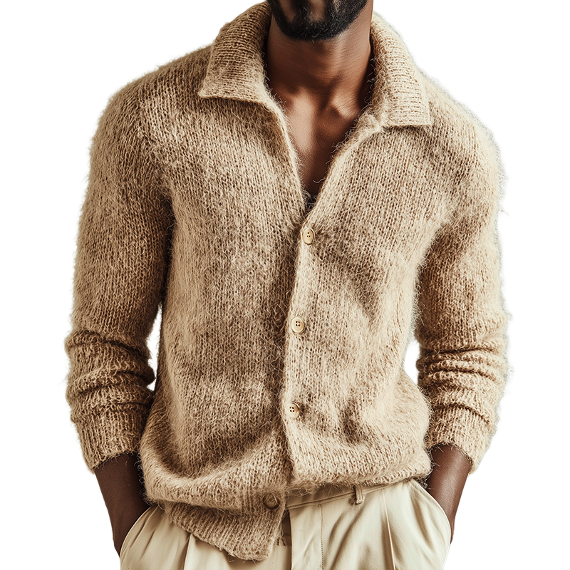 Icarion | Heren effen gebreid vest met revers – Retro casual trui, warme herfst-/winterschort