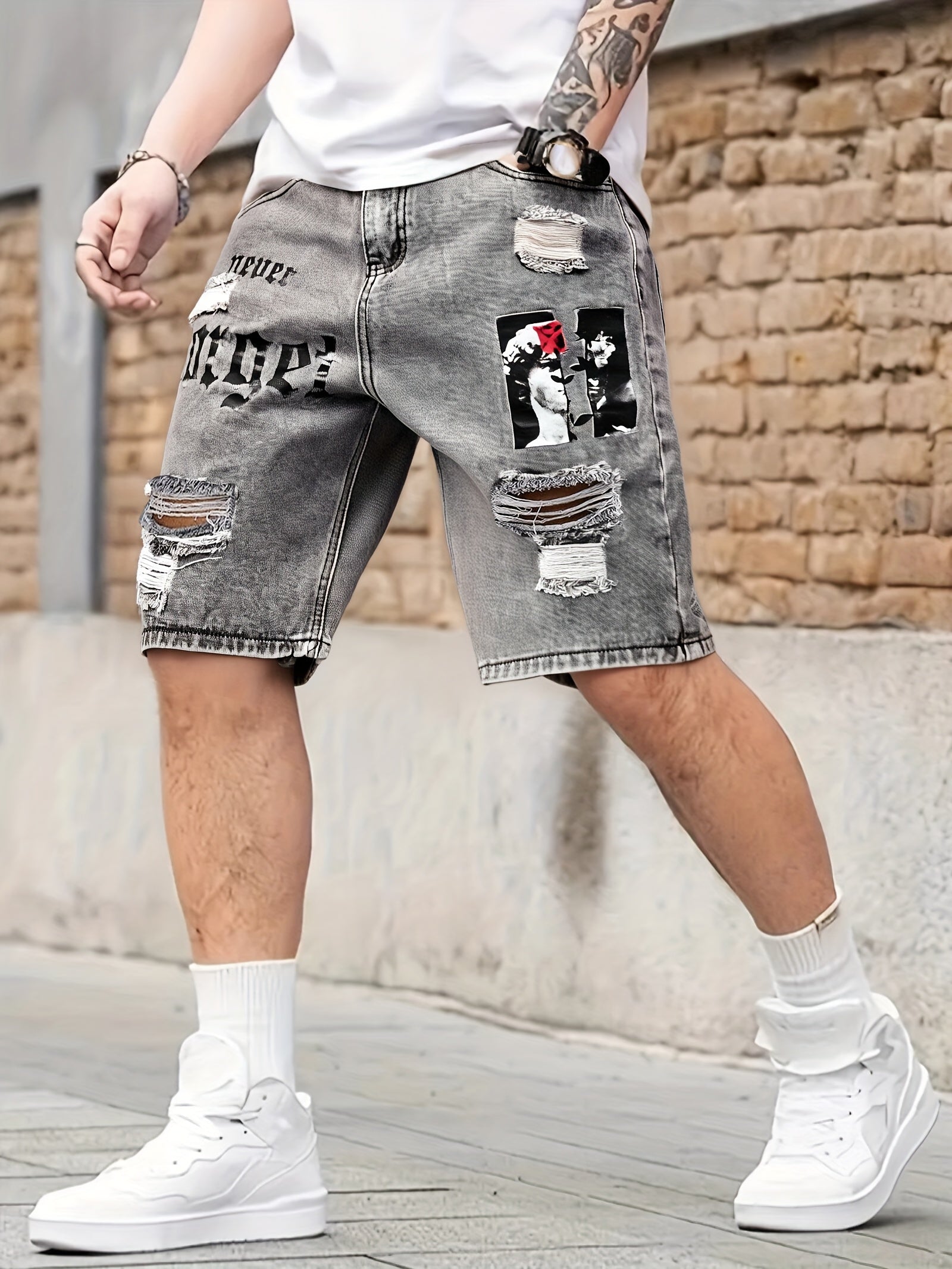 Therix | Heren-jeansshort met verweerde look – gescheurd, losse pasvorm