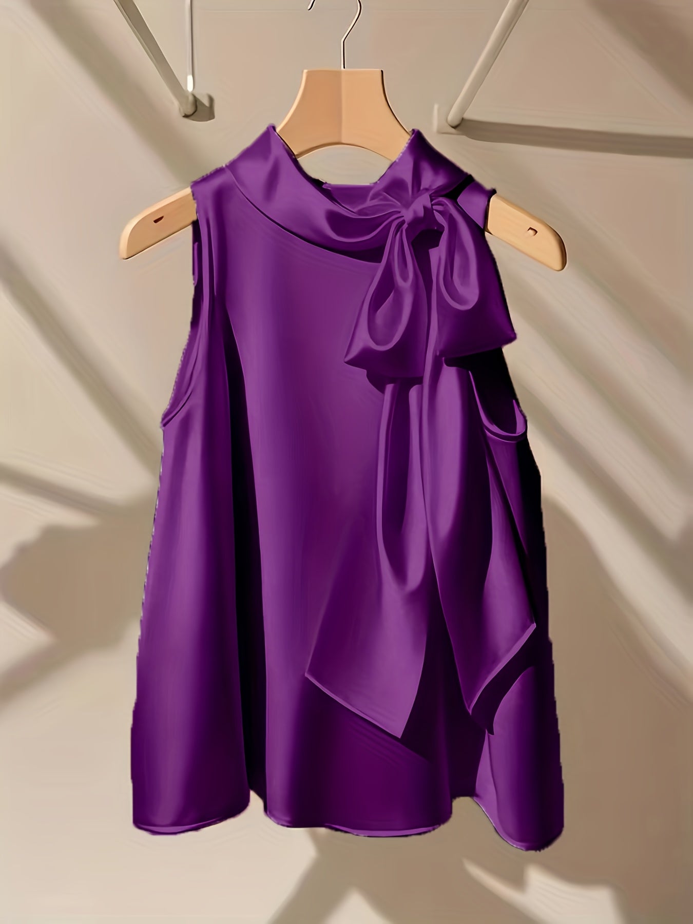 Azae | Mouwloze damesblouse met strik, elegant, effen, ronde hals