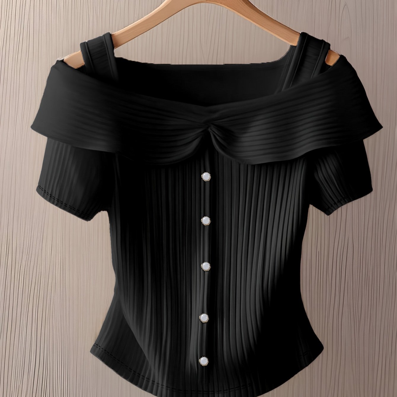 Arlissa | Damesmode: blouse met ruches en knopen, slanke pasvorm, korte mouwen