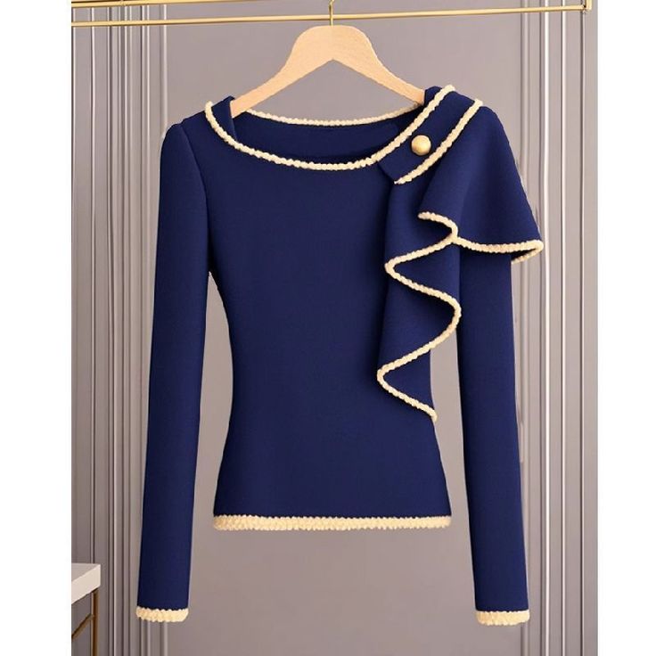 Aseria | Pull bleu en maille pour femme – pull doux et décontracté à manches longues
