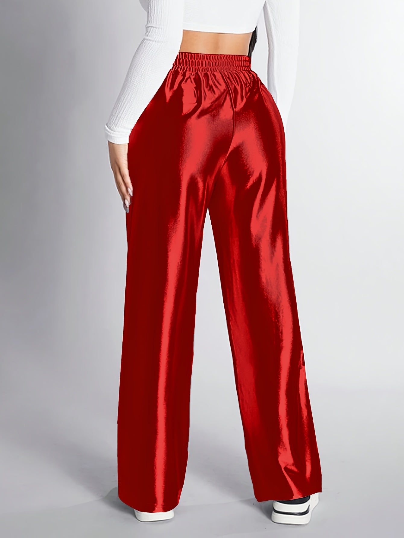 Cherith | Damespantalon met metallic hoge taille en elastische tailleband - Elegante, glanzende broek