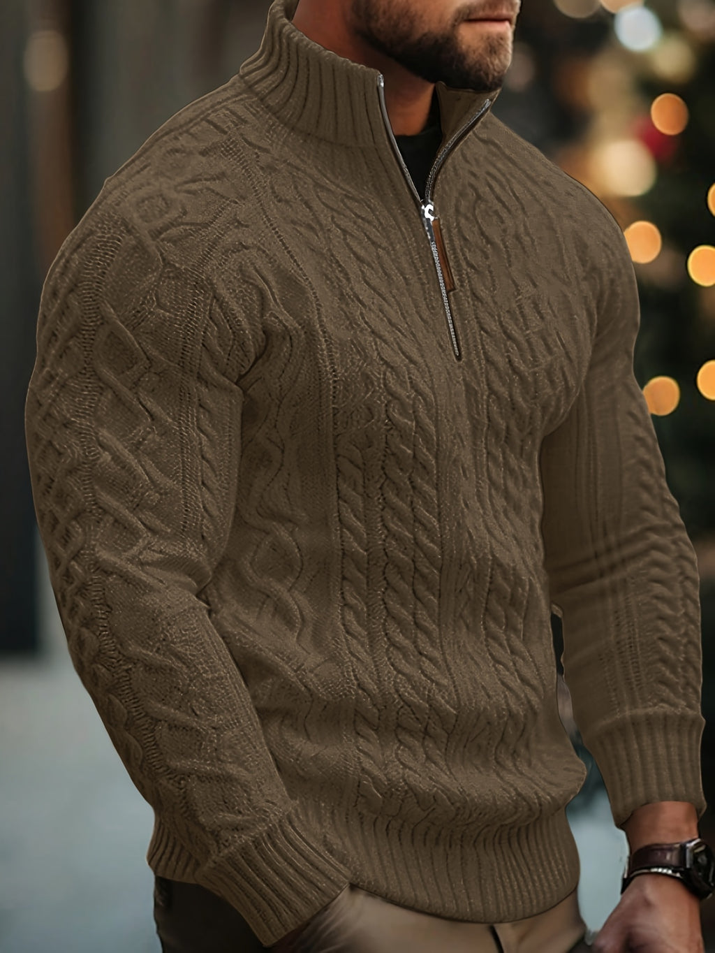 Dagfinn | Herren-Pullover mit Stehkragen und halber Reißverschluss, weiches Strickmaterial