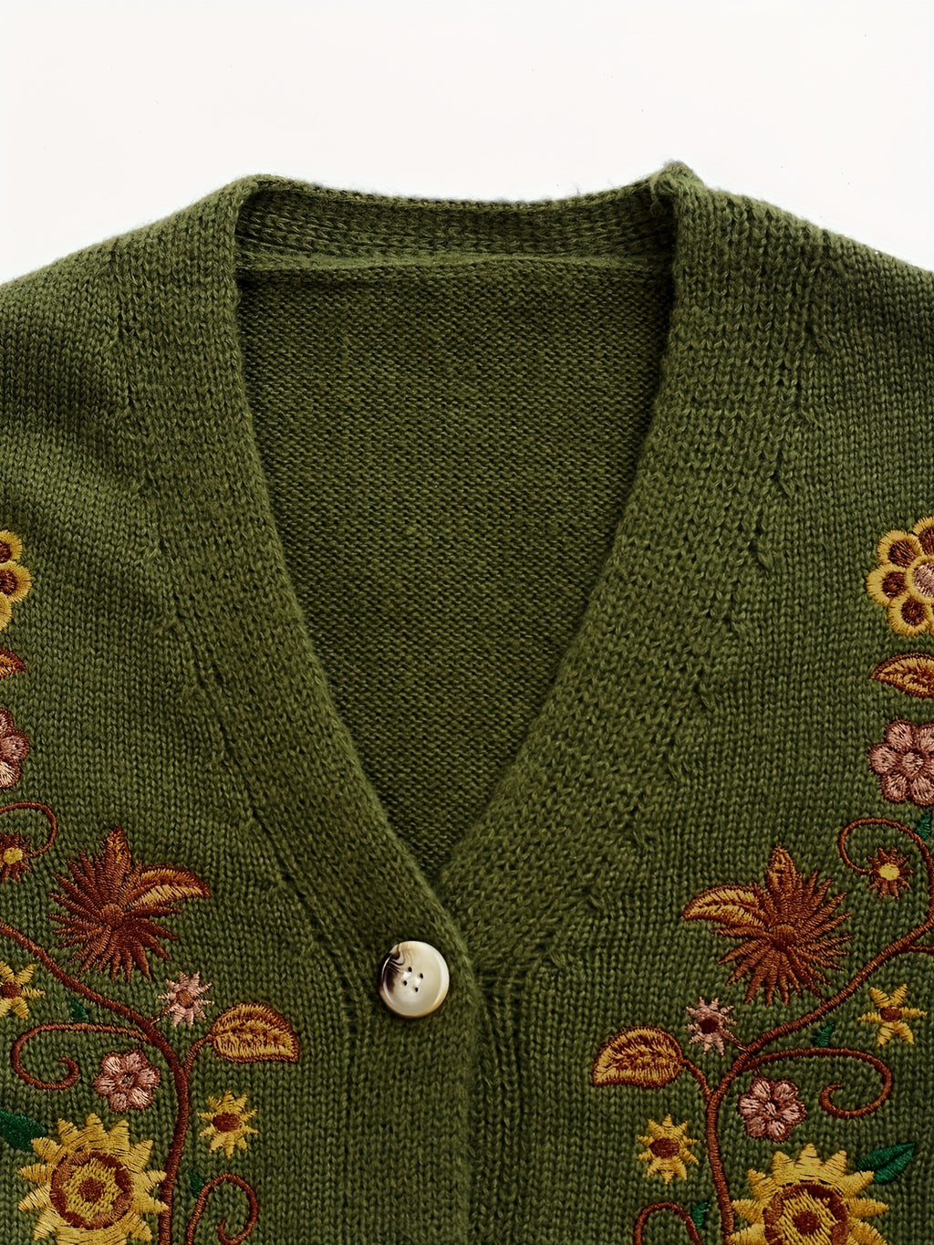 Orinae | Elegante dames cardigan met bloemen – Trui met lange mouwen en V-hals, geborduurd
