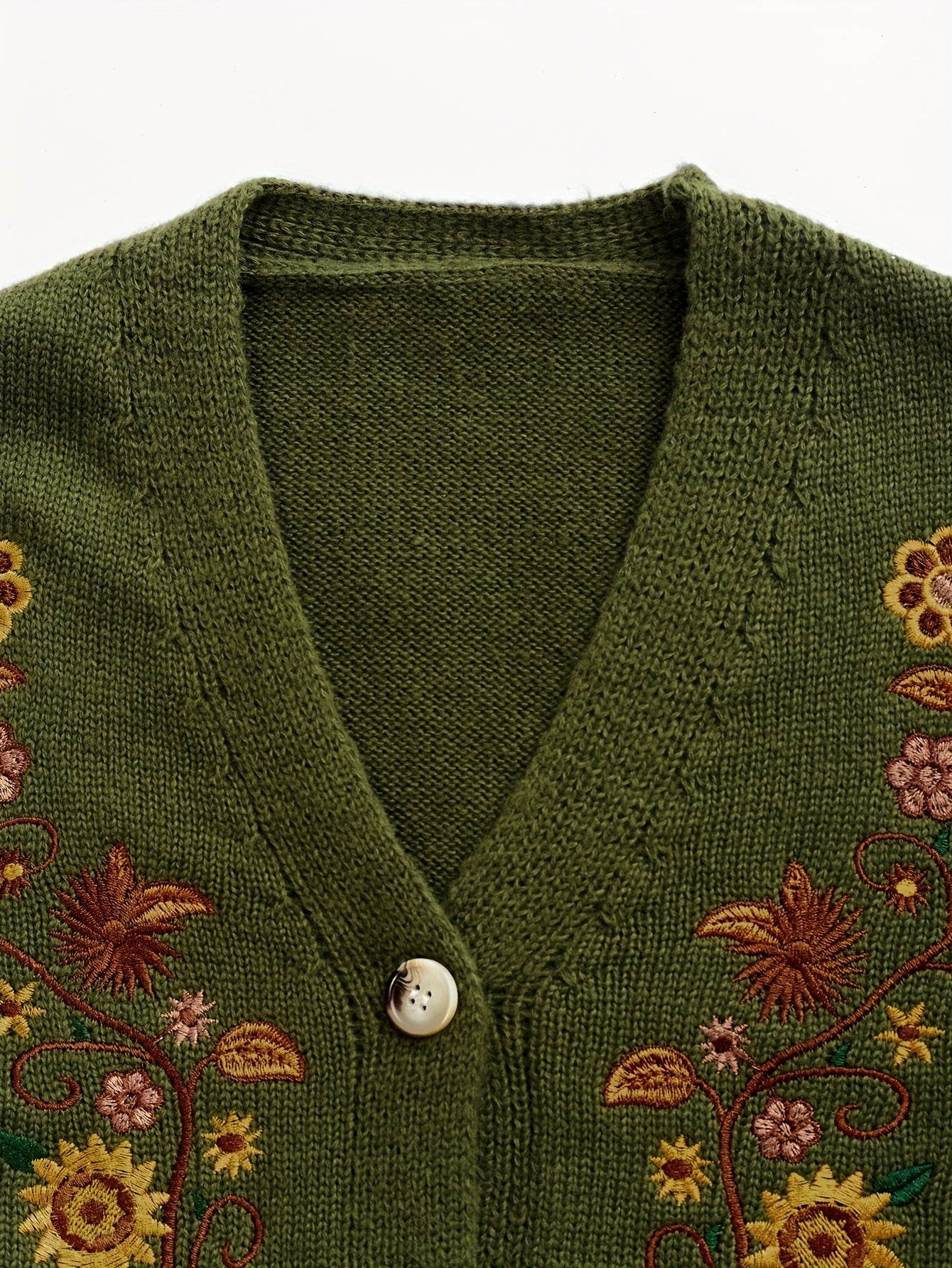 Orinae | Elegante dames cardigan met bloemen – Trui met lange mouwen en V-hals, geborduurd