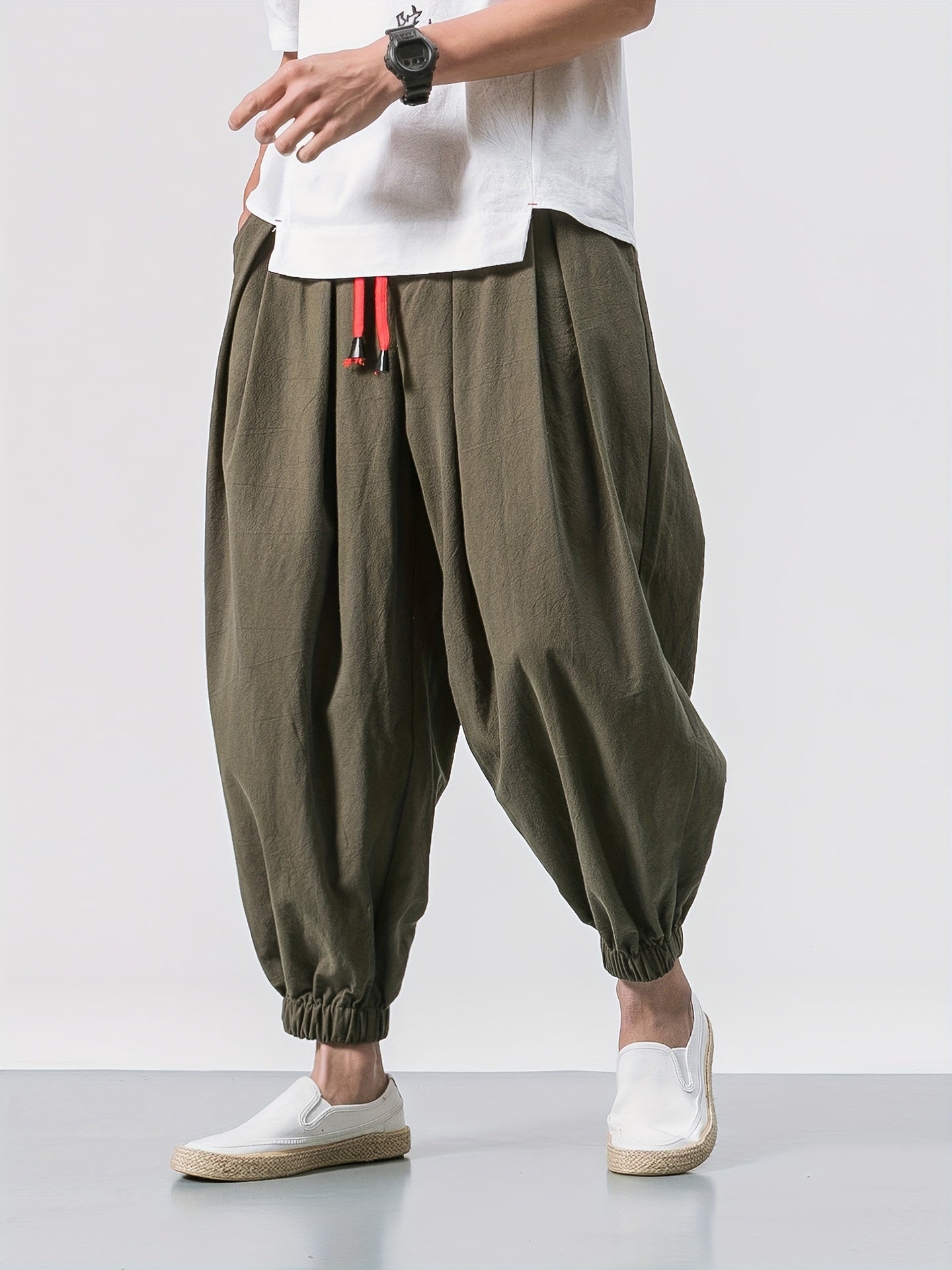 Rhaegar | Schwarze Leinenhose für Herren – leicht, lockere Passform, elastischer Bund, Kordelzug