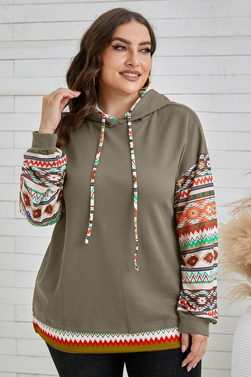 Siyana | Azteekse patchwork wafelhoodie met trekkoord en lange mouwen voor dames