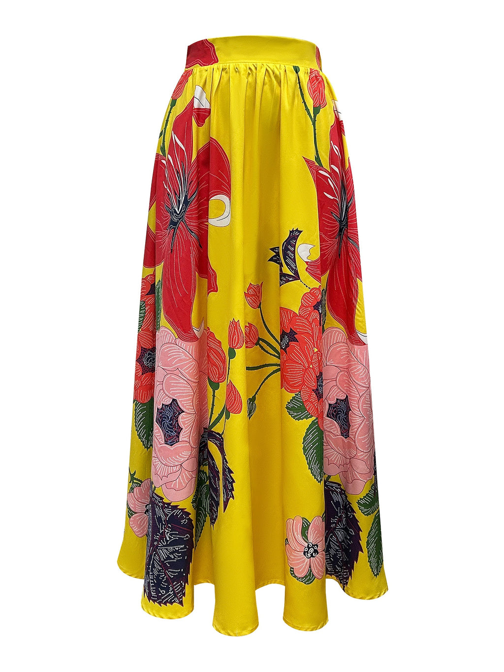 Agata | Bloemenprint Hoge Taille Maxi Rok met Zakken - Elastische A-lijn Rok