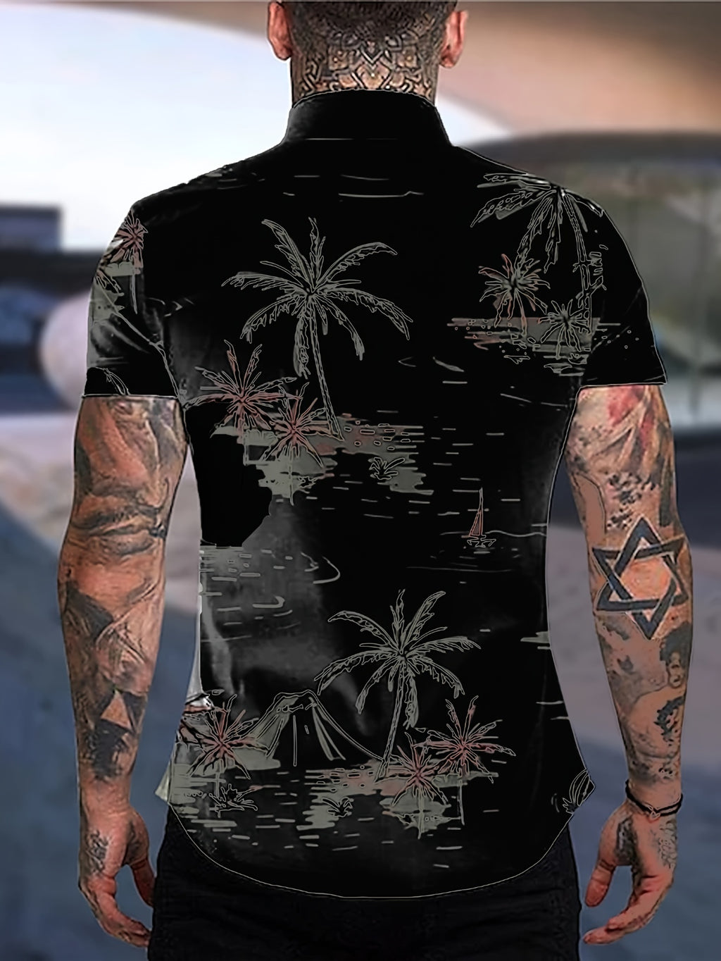 Malron | Heren Hawaiiaans Shirt met Kokospalm Print – Casual Vakantie Strand Zomer Overhemd