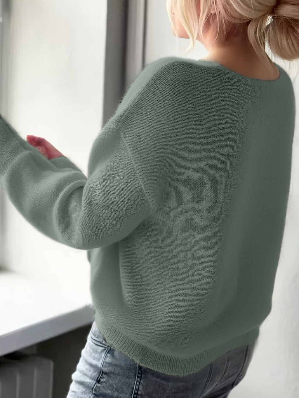Rhian | Elegante V-hals trui voor dames, lange mouwen, effen kleur, zacht gebreid