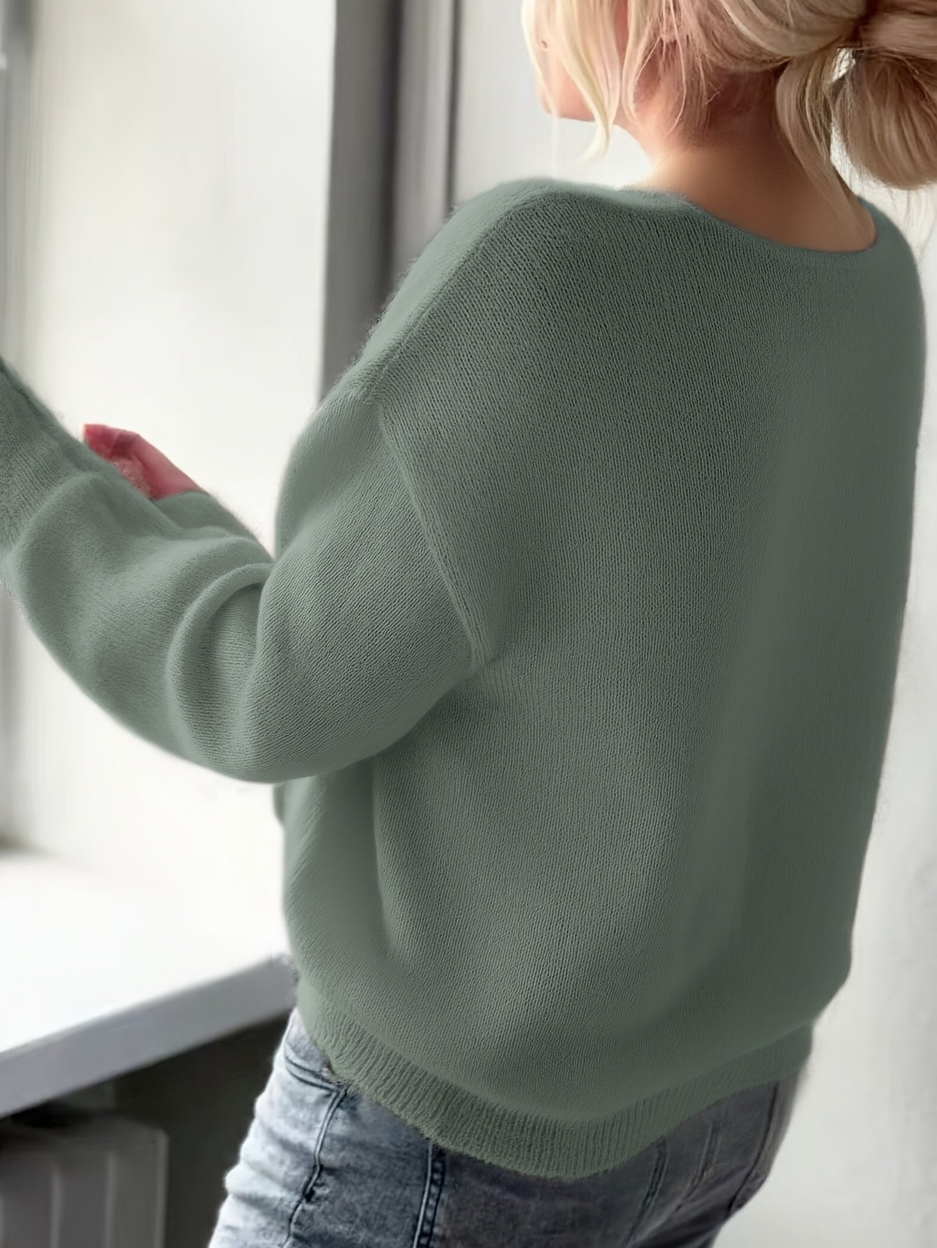 Rhian | Elegante V-hals trui voor dames, lange mouwen, effen kleur, zacht gebreid
