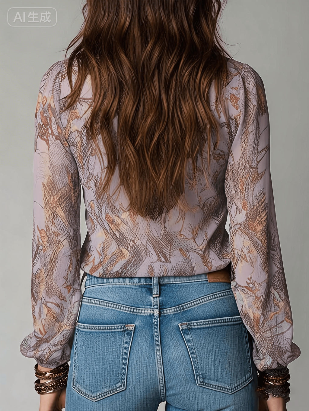 Lyta | Damesblouse van chiffon met bloemen- en slangenprint en ruches bij de V-hals