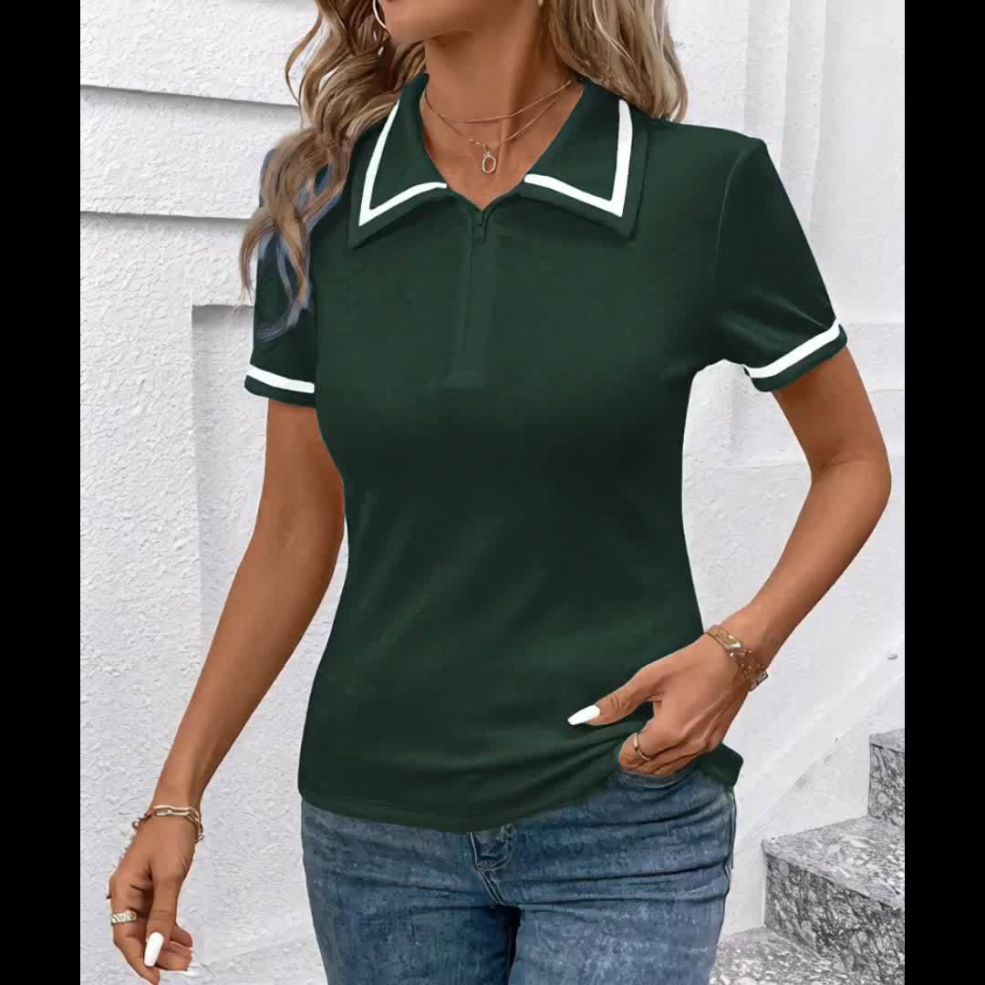 Yza | Geribbeld poloshirt voor dames, korte mouwen, reverskraag, slanke pasvorm