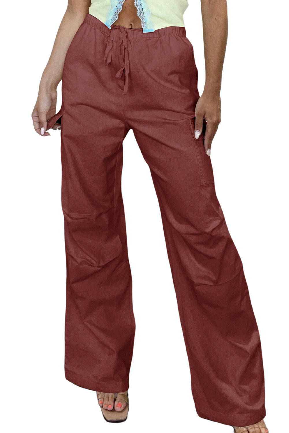 Jesmara | Pantalon cargo à jambes larges avec cordon de serrage - taille haute, coupe ample, poches pratiques