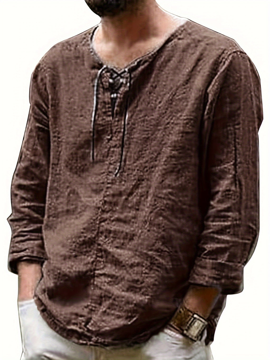 Arne | Chemise homme en coton et lin - manches longues, coupe ample décontractée, col à nouer