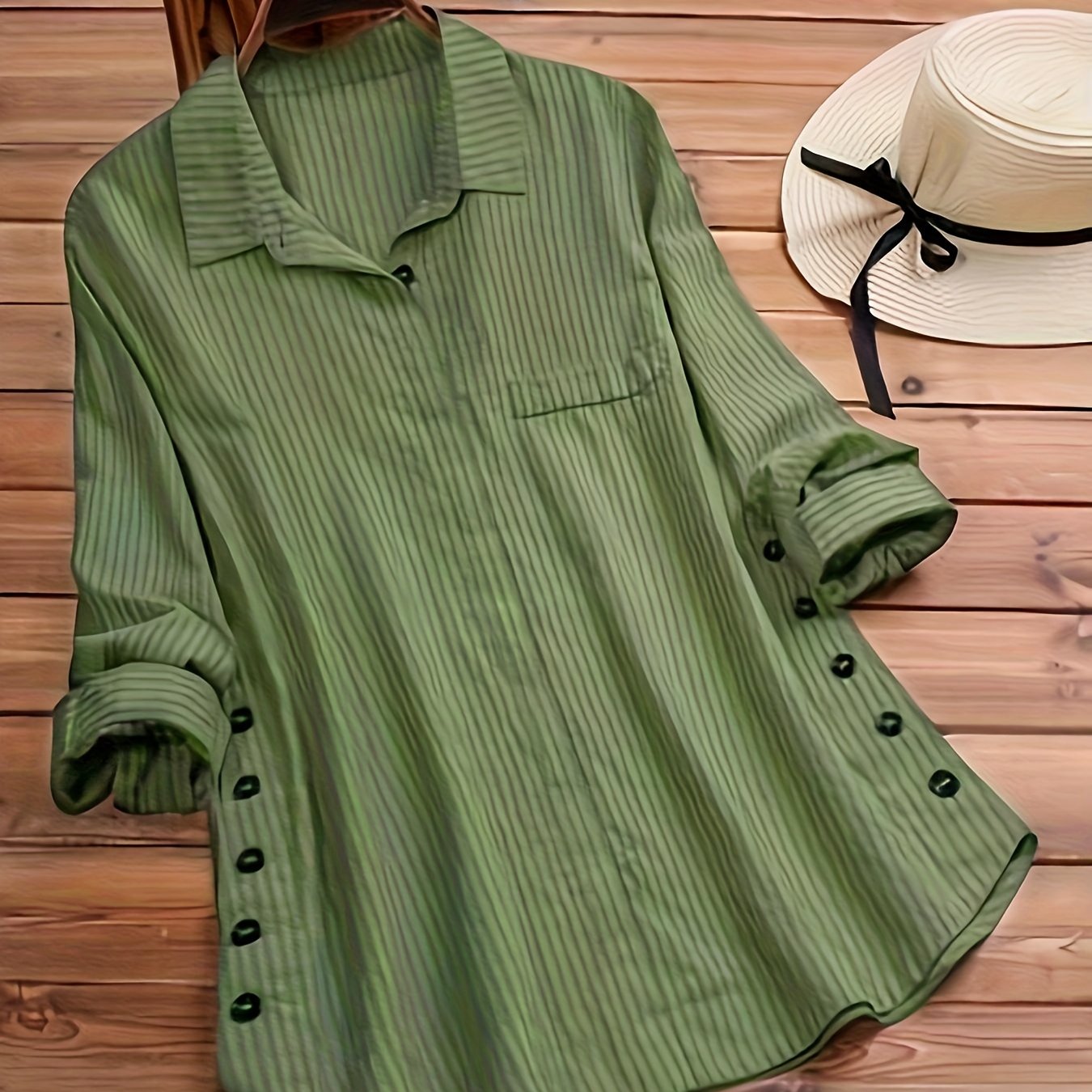 Persephone | Casual gestreepte damesblouse – Overhemd met lange mouwen en knopen