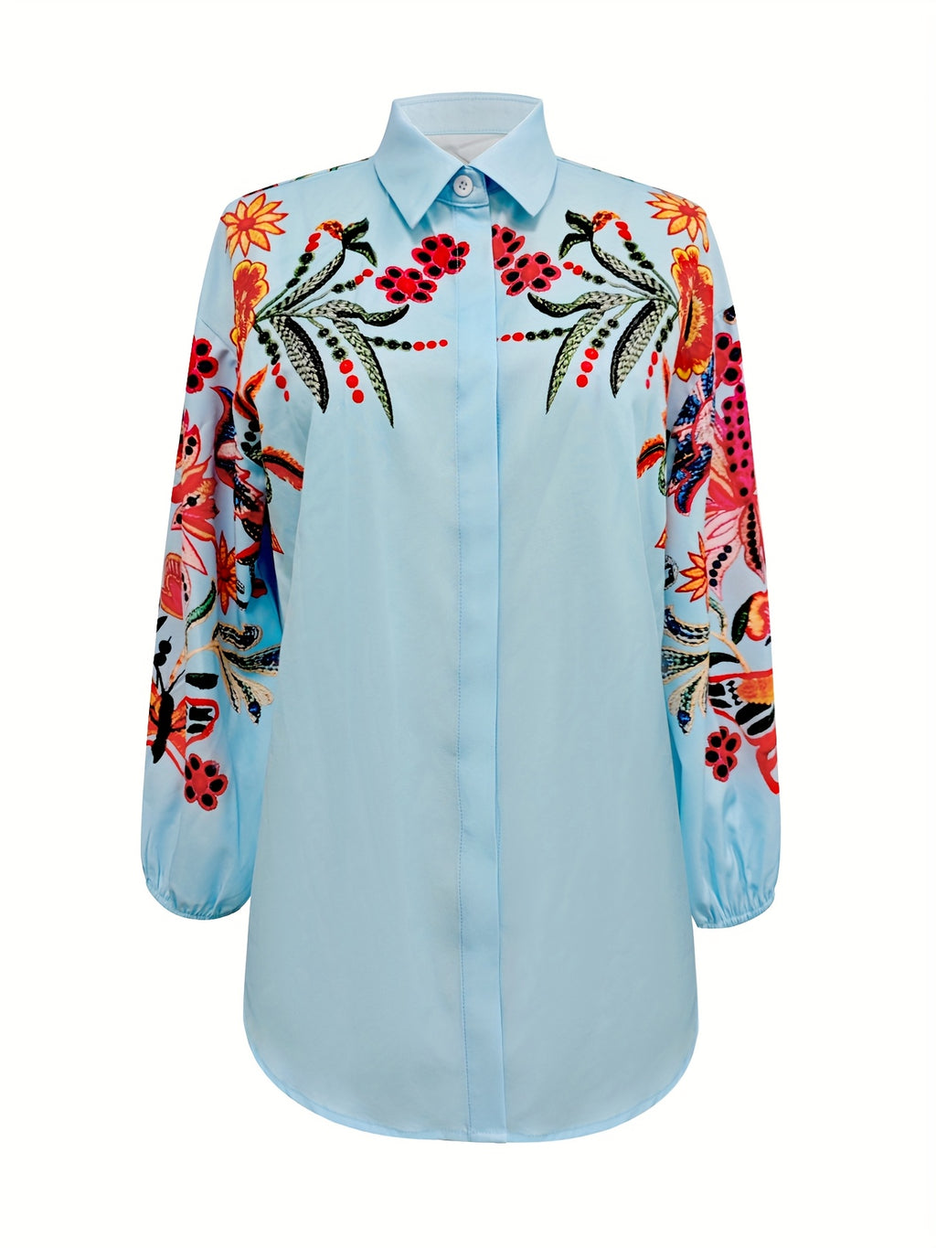 Heliara | Boho geborduurde damesblouse - Knoopoverhemd met lange mouwen en kapselkraag