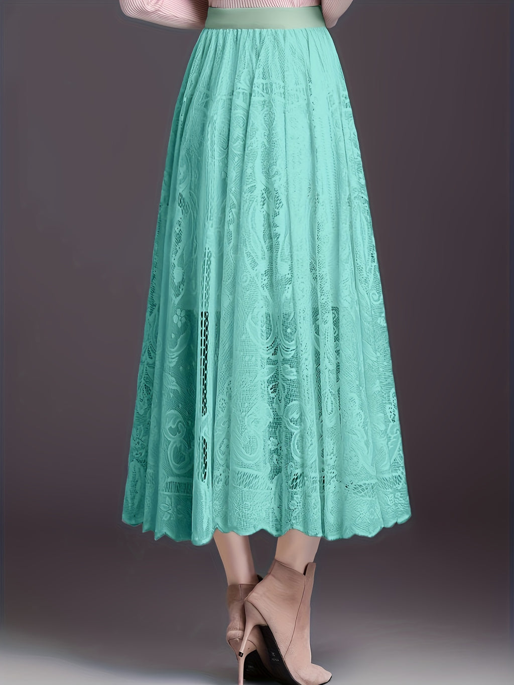 Gisla | Elegante A-lijn rok met kant - holle schulprand, casual midi-rok voor vrouwen