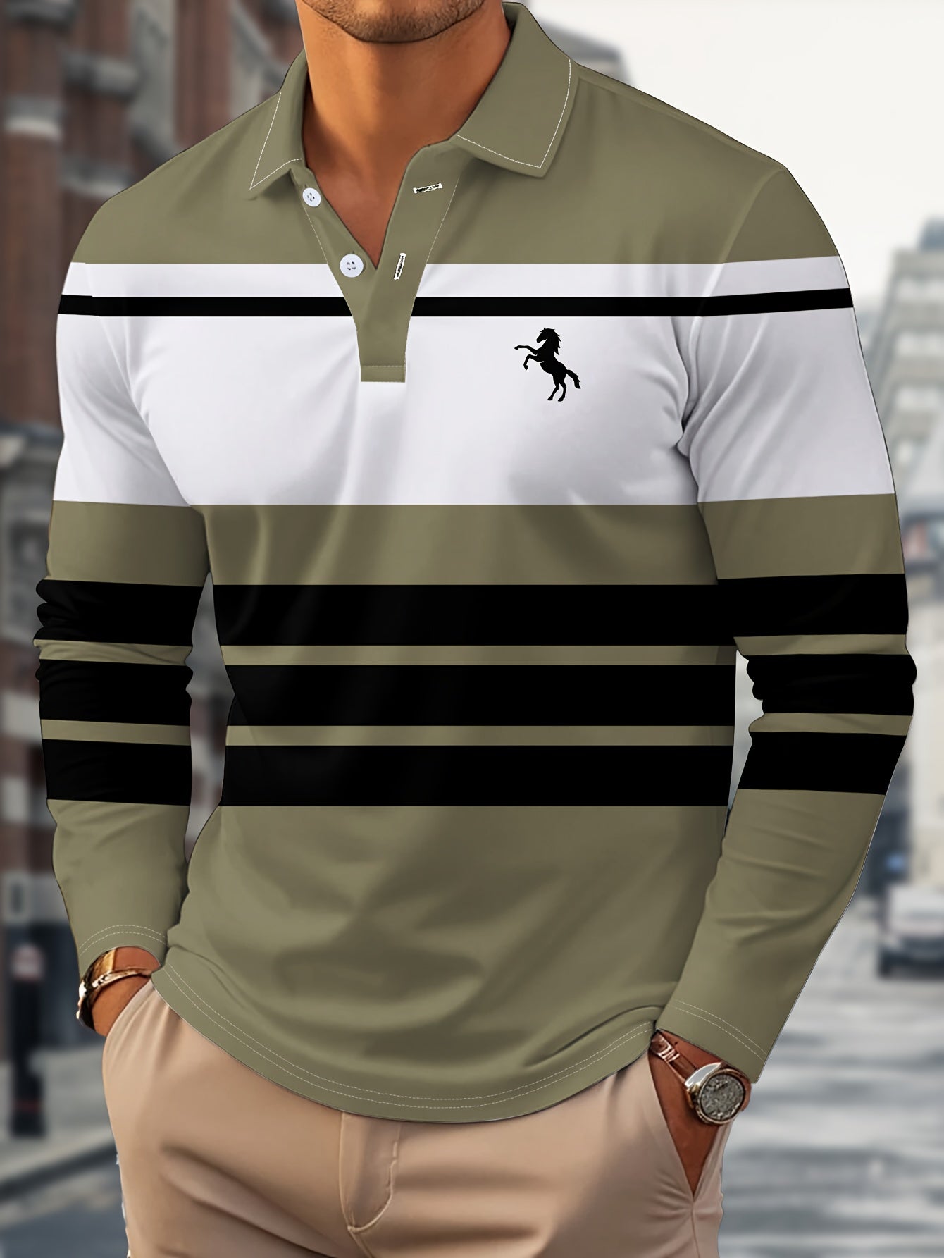 Radovan | Langärmeliges, gestreiftes Poloshirt – Atmungsaktives Button-Down-Hemd für Business und Freizeit