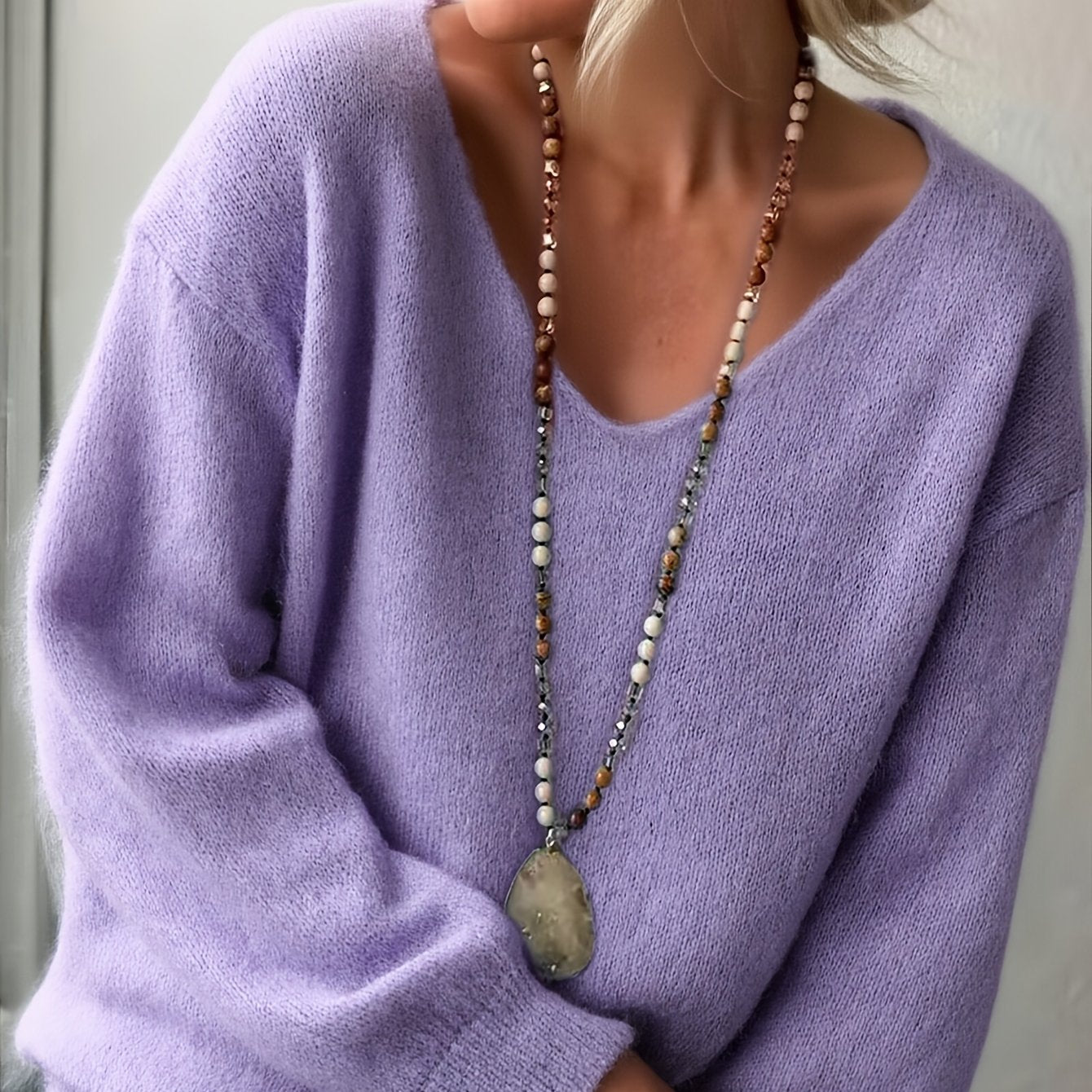 Rhian | Elegante V-hals trui voor dames, lange mouwen, effen kleur, zacht gebreid