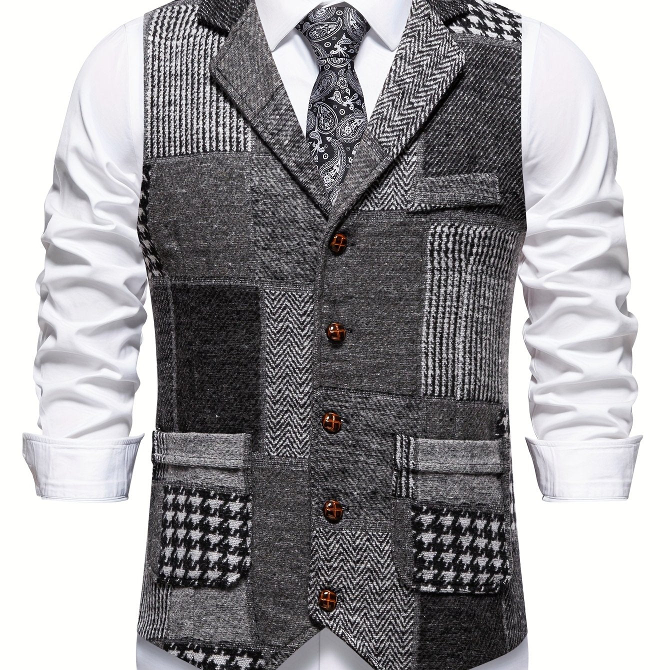 Barrett | Vintage patchwork herenvest – Klassiek vest met revers