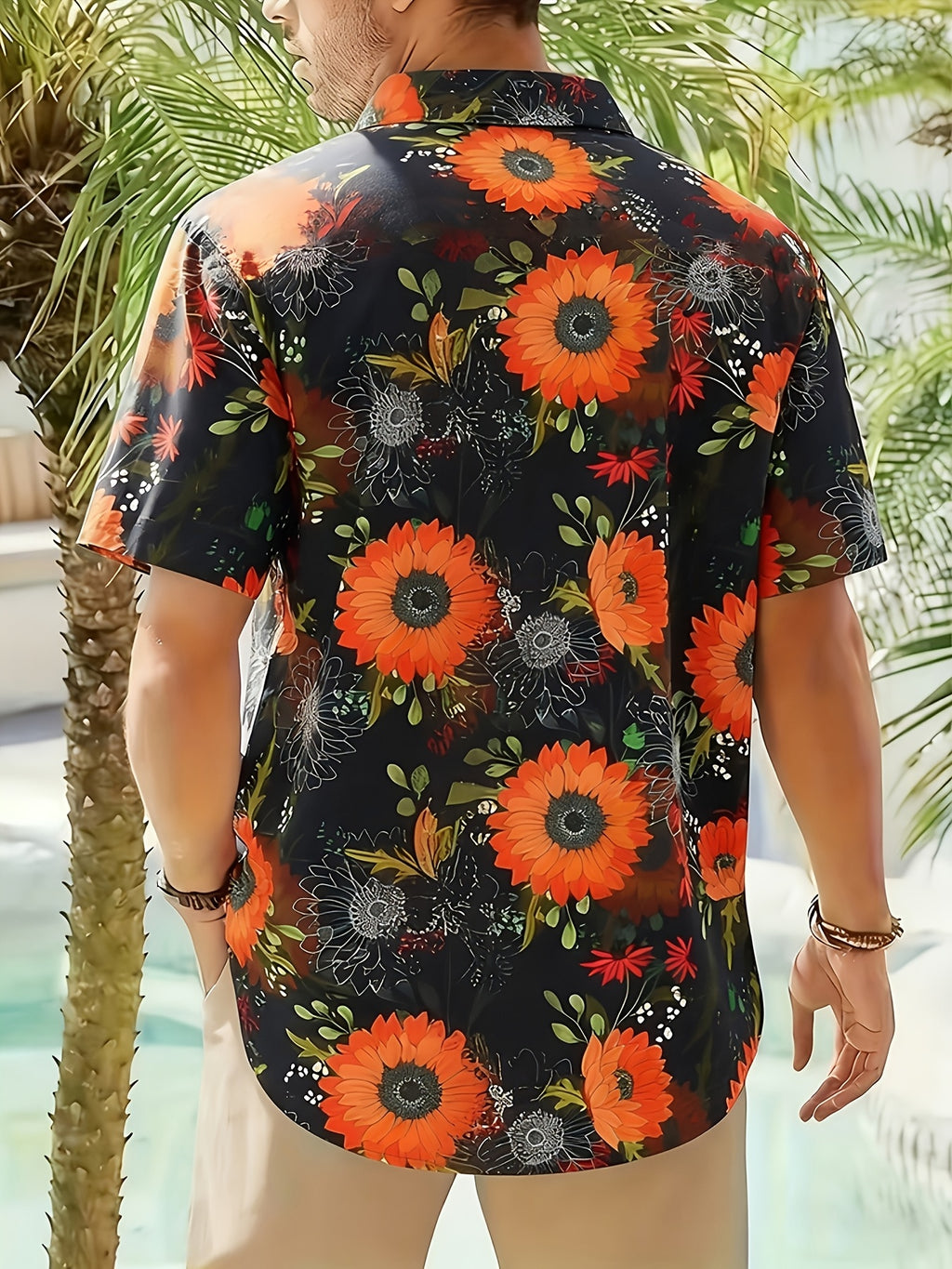 Geno | Heren bladprint overhemd – korte mouwen vakantie shirt