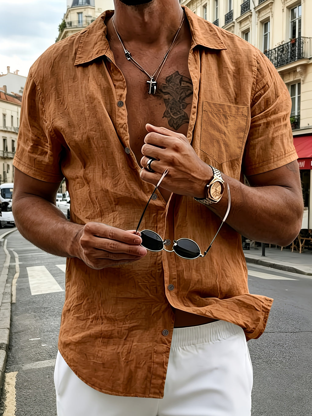 Jexil | Henley-shirt met korte mouwen voor heren – Casual, lichtgewicht zomershirt van linnenmix