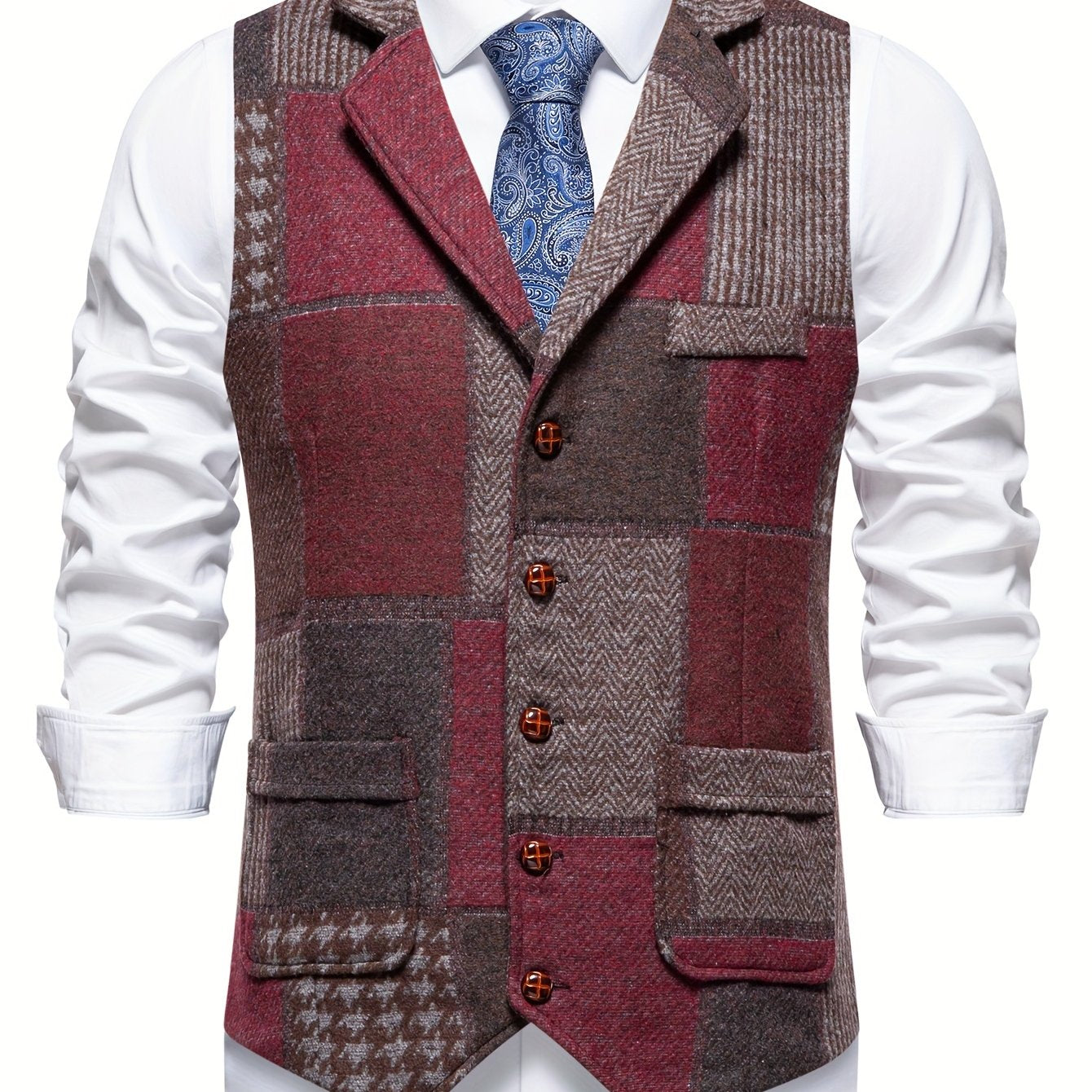 Barrett | Vintage patchwork herenvest – Klassiek vest met revers